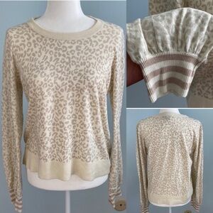Sanctuary Barely Leopard Sweater Crewneck Balloon Sleeves Cozy Neutral Sz M